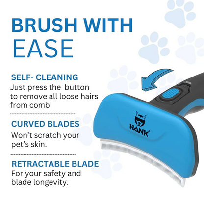 Hank Curved Shape Self Cleaning Deshedder Brush shedding for Dogs (Blue)