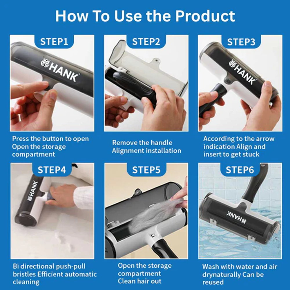 Hank Pet Hair Remover Reusable Lint Remover Roller Brush (Black)