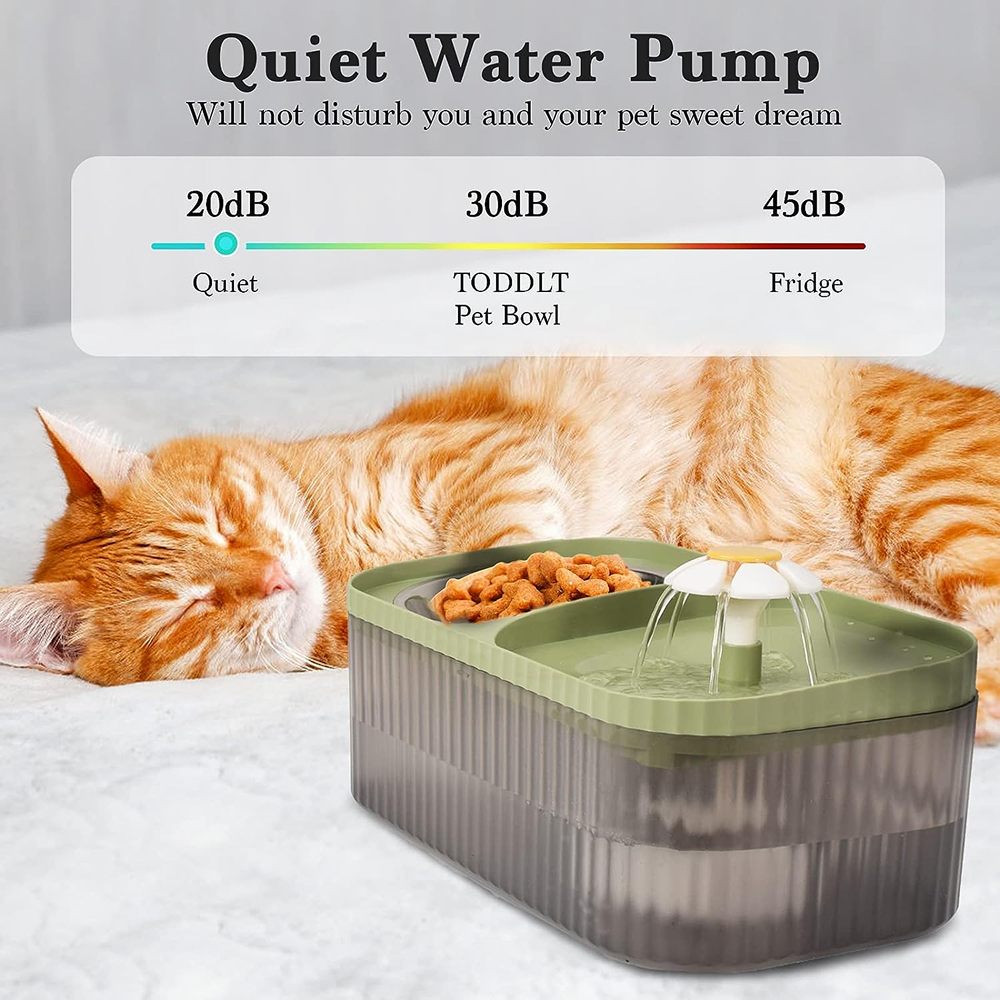 Pet Vogue Exclusive Cat Water Fountain and Food Bowl with Ultra-Quiet Pet Water Dispenser for Cats and Small Dogs (Green)