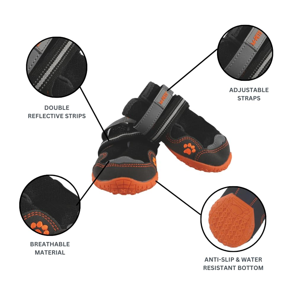 M Pets Hiking Shoes for Dogs (Orange/Black)