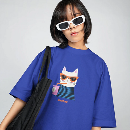 Hoomans Serve Me T Shirt for Men and Women (Blue)