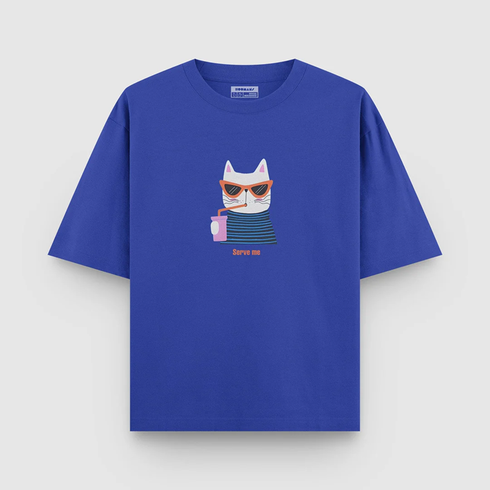 Hoomans Serve Me T Shirt for Men and Women (Blue)