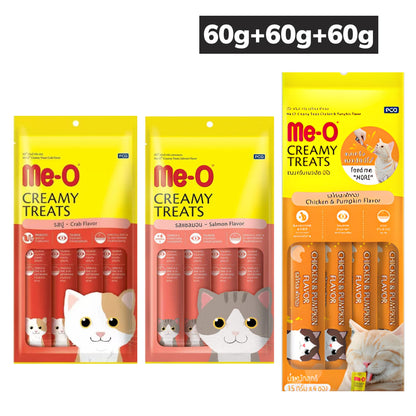 Me O Crab Creamy, Salmon Creamy and Chicken and Pumpkin Treat Combo Cat