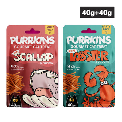 Purrkins Scallop & Chicken and Lobster & Chicken Soft Jerky Combo Cat Treats