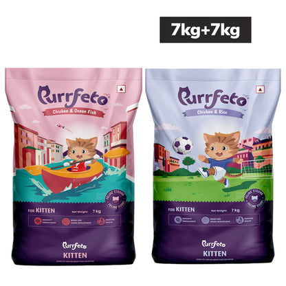 Purrfeto Chicken & Ocean Fish Kitten and Chicken & Rice Combo Kitten Cat Dry Food