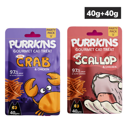 Purrkins Crab & Chicken and Scallop & Chicken Soft Jerky Combo Cat Treats