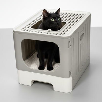 Skatrs Foldable Covered Cat Litter Box with Anti-Spill Tray Easy Cleaning Spacious Design Top and Side Openings Litter Tray for Cats and Kittens