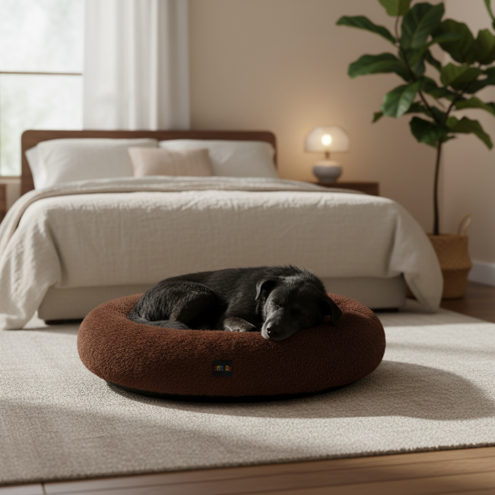 Skatrs Round Donut Bed for Cats and Small and Medium Dogs (Brown)