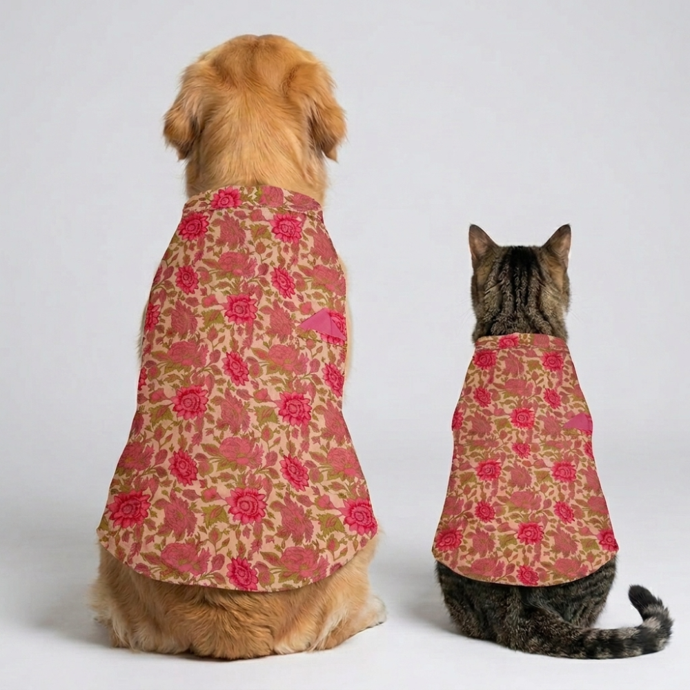 Skatrs Cotton Shirt for Dogs and Cats (Off White and Pink Lotus)