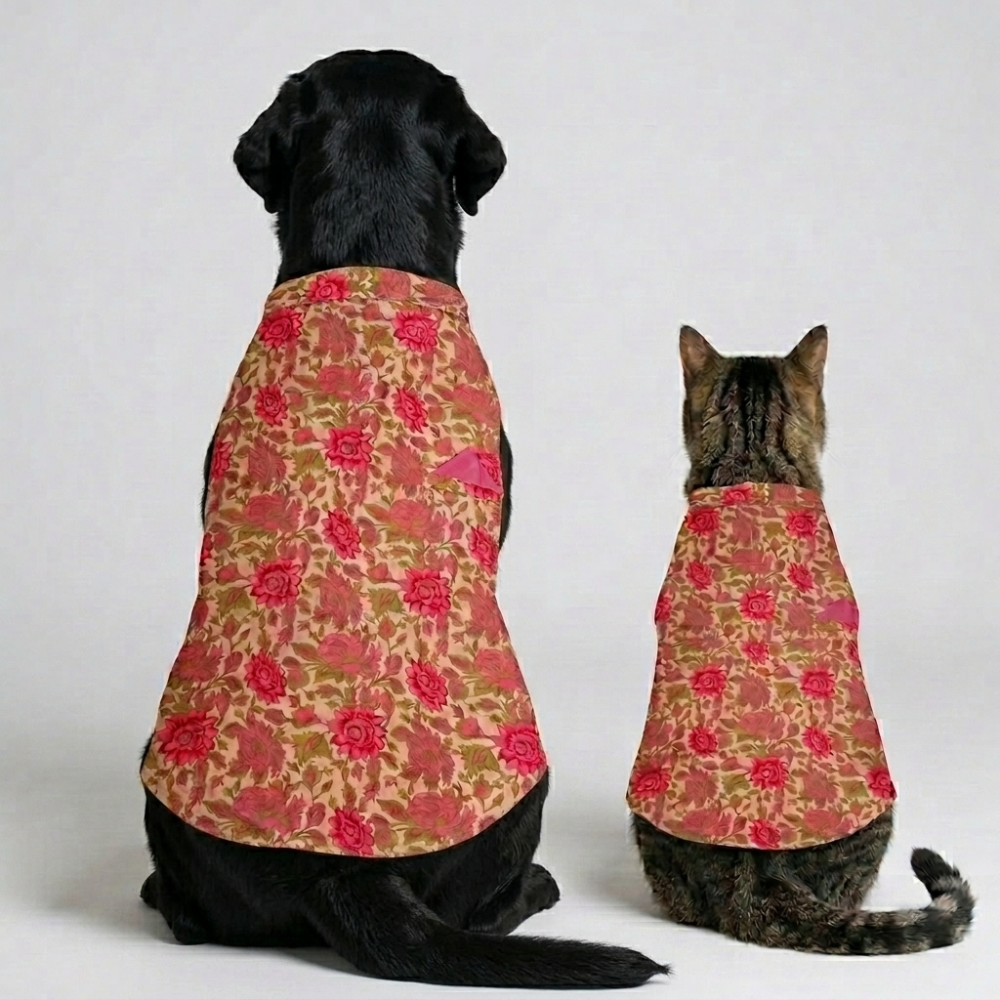 Skatrs Cotton Shirt for Dogs and Cats (Off White and Pink Lotus)
