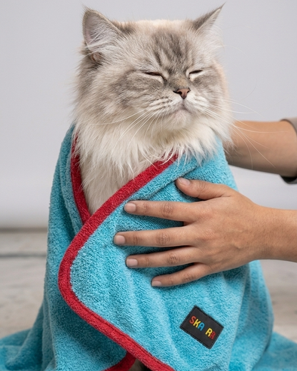 Skatrs Pet towel ( Light Blue and Red)