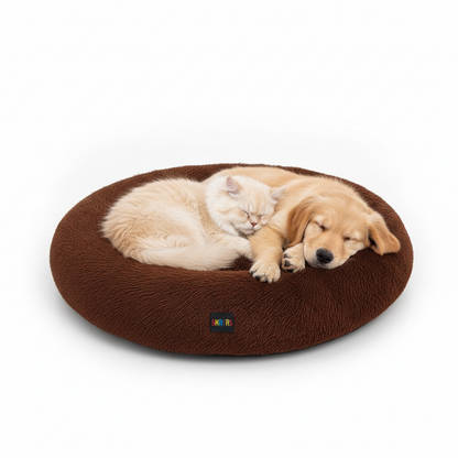 Skatrs Round Donut Bed for Cats and Small and Medium Dogs (Brown)