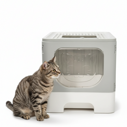 Skatrs Foldable Covered Cat Litter Box with Anti-Spill Tray Easy Cleaning Spacious Design Top and Side Openings Litter Tray for Cats and Kittens