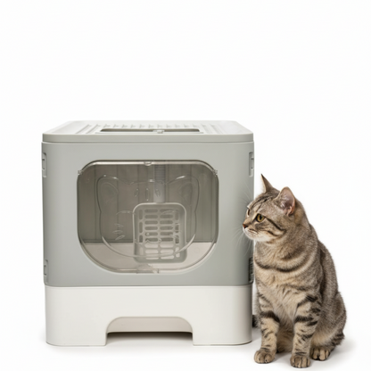 Skatrs Foldable Covered Cat Litter Box with Anti-Spill Tray Easy Cleaning Spacious Design Top and Side Openings Litter Tray for Cats and Kittens