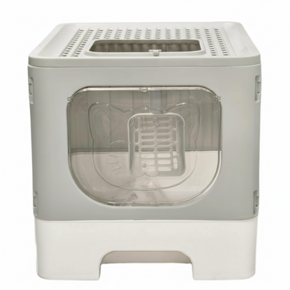 Skatrs Foldable Covered Cat Litter Box with Anti-Spill Tray Easy Cleaning Spacious Design Top and Side Openings Litter Tray for Cats and Kittens