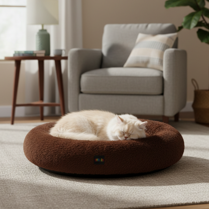 Skatrs Round Donut Bed for Cats and Small and Medium Dogs (Brown)