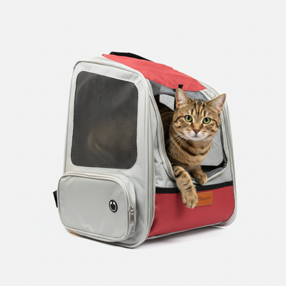 Skatrs Breathable Cat Backpack Carrier Foldable & Ventilated Travel Bag for Adult & Kitten Cats (Red)