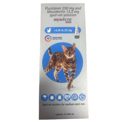MSD Animal Health Bravecto 250mg (Fluralaner) Spot On Solution for Medium Sized Cats