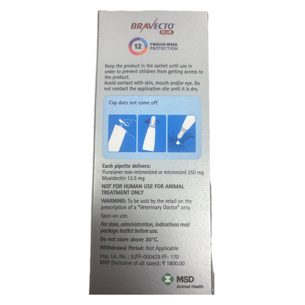 MSD Animal Health Bravecto 250mg (Fluralaner) Spot On Solution for Medium Sized Cats