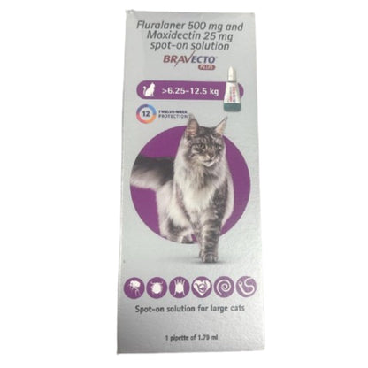 MSD Animal Health Bravecto 500mg (Fluralaner) Spot On for Large Cats (1 tube)