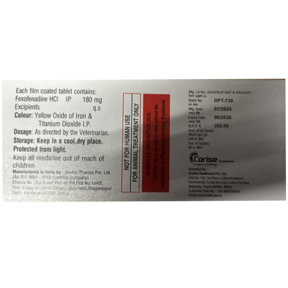 Corise Fexorise 180mg Tablet (Fexofenadine) for Dogs