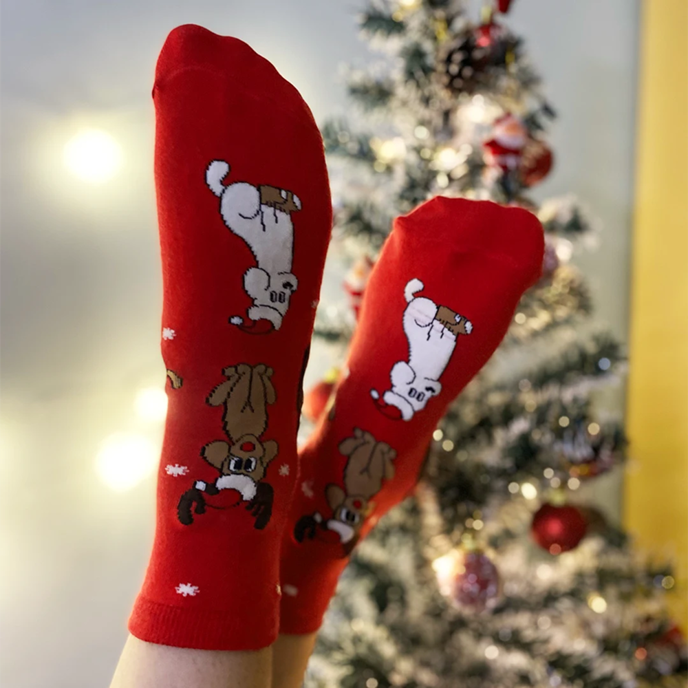 thePack Dog Themed Ankle Length Socks (Red)