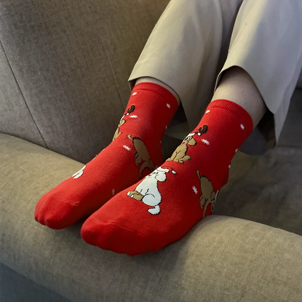 thePack Dog Themed Ankle Length Bundle Socks (Red & Cream)