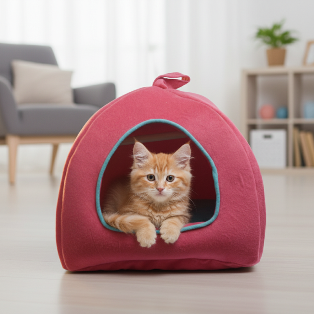 Skatrs Cozy House for Cats, Kittens and Small Dogs (Red and Teal Blue)