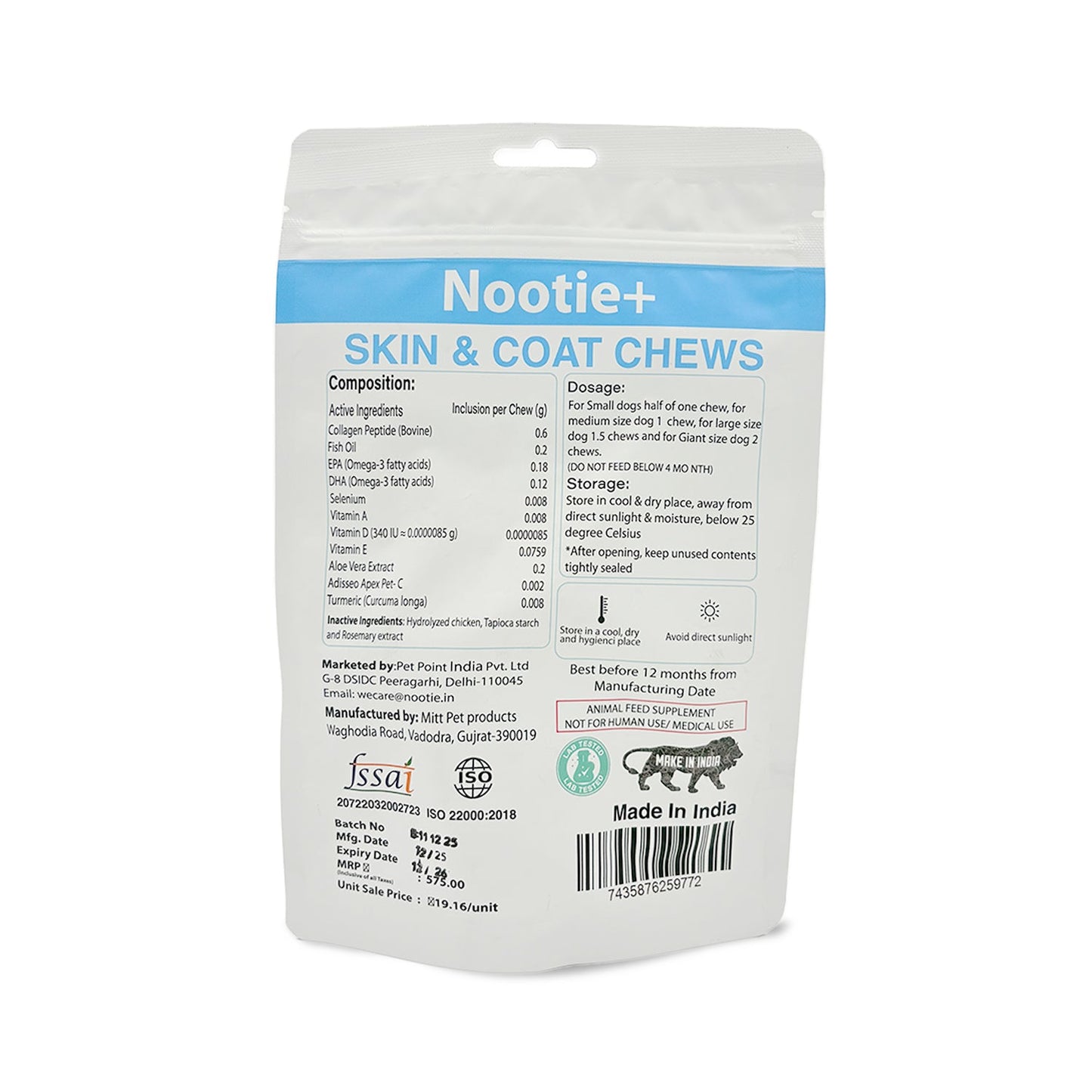 Nootie+ Omega Rich Skin & Coat Support Chews Supplement for Dogs