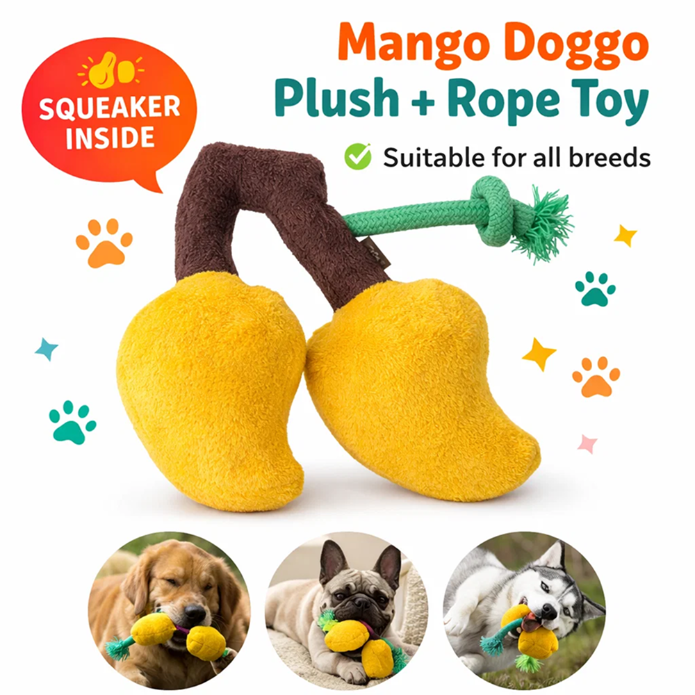 Pawgypets Mango Plush with Rope Toy for Dogs (Yellow)