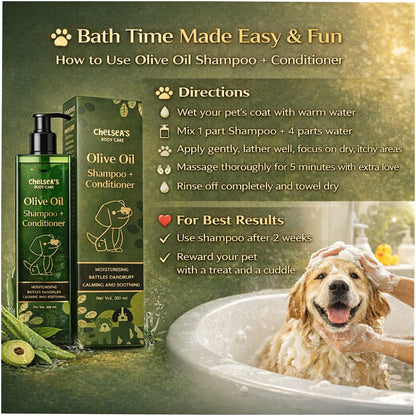 Chelsea’s Body Care Olive Oil Shampoo + Conditioner for Dogs & Cats