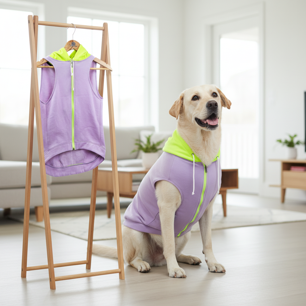 Skatrs Lilac Pop In-Style Hoodie For Dogs and Cats(Lilac & Neon Green)